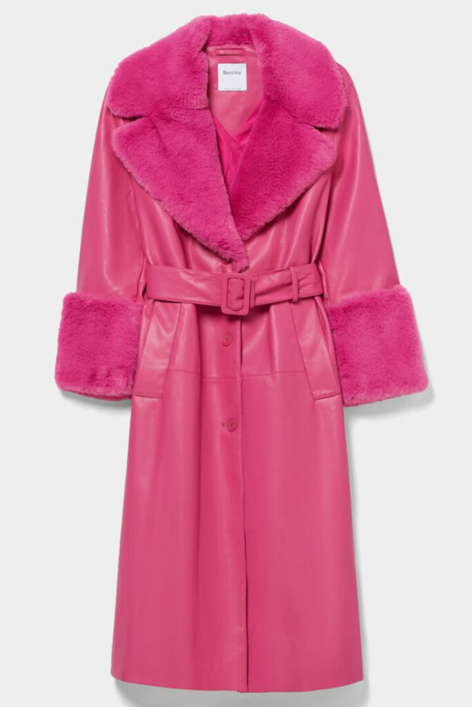 Ružičasti kožni kaput s krznom 2