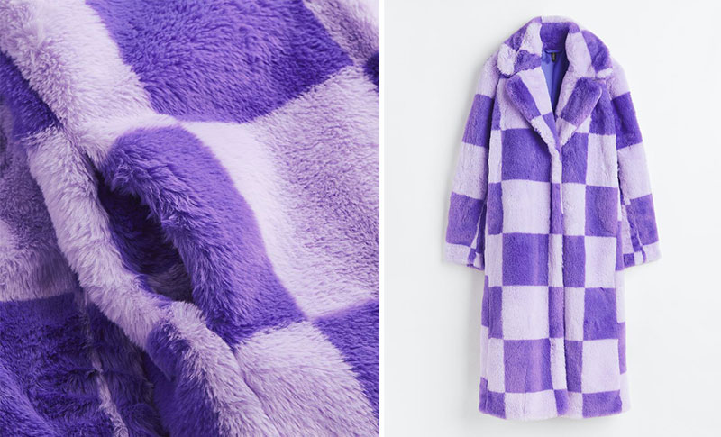 H&M krzneni kaput u lila boji
