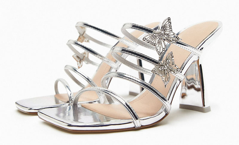 Zara metalik srebrne sandale s leptirićima 1